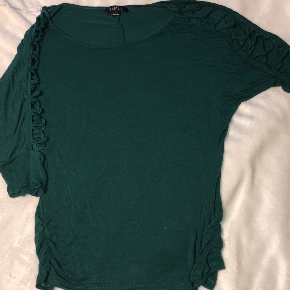 Green Shirt with shoulder exposure